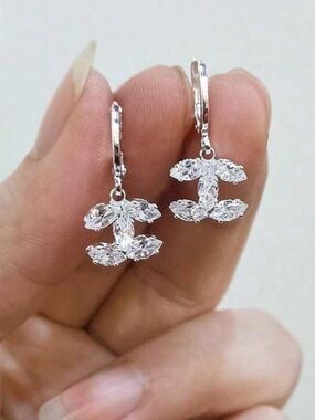 Macy's Silver Crystal Flower Drop Earrings